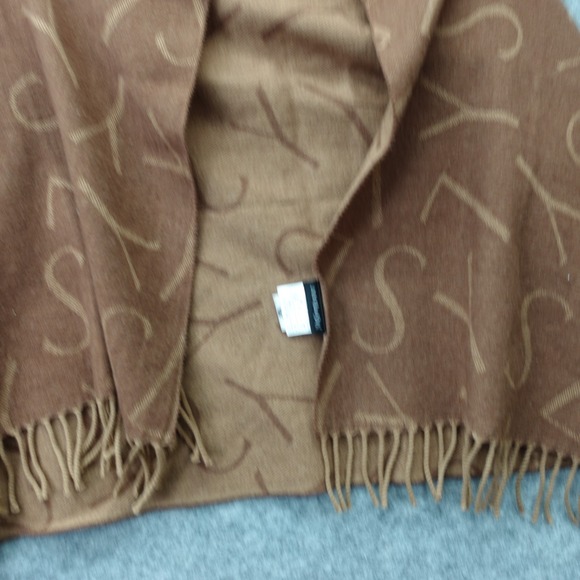 Vintage YVES SAINT LAURENT Wool Scarf Brown YSL Logo Shawl Wrap Fringe 70x140 cm - Picture 6 of 12